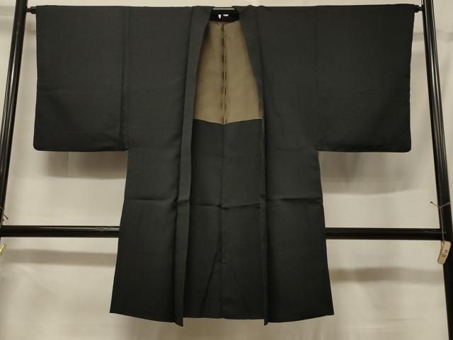 平和屋着物＃男性　長羽織　黒地　正絹　逸品　CABF1399in