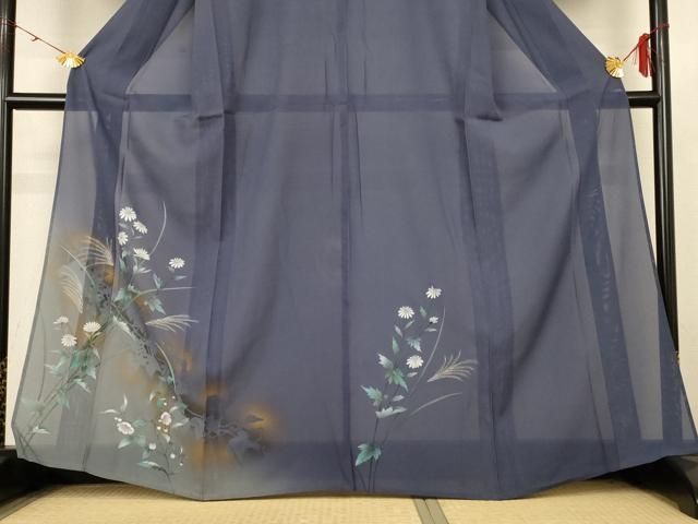 平和屋着物＊夏物　訪問着　絽縮緬　色紙草花文　金彩　正絹　逸品　AABD4546jd 平和屋着物＊夏物 訪問着 絽 手描き 草花文 暈し染め 金彩 正絹 逸品