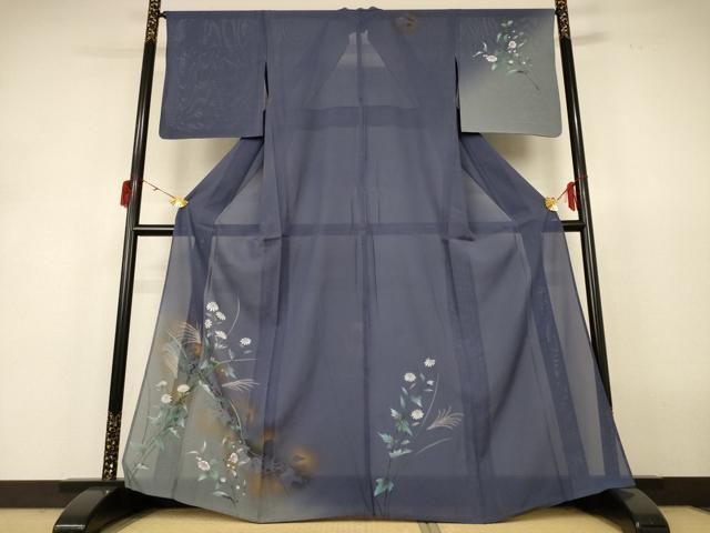 平和屋着物＊夏物　訪問着　絽縮緬　色紙草花文　金彩　正絹　逸品　AABD4546jd 平和屋着物＊夏物 訪問着 絽 手描き 草花文 暈し染め 金彩 正絹 逸品