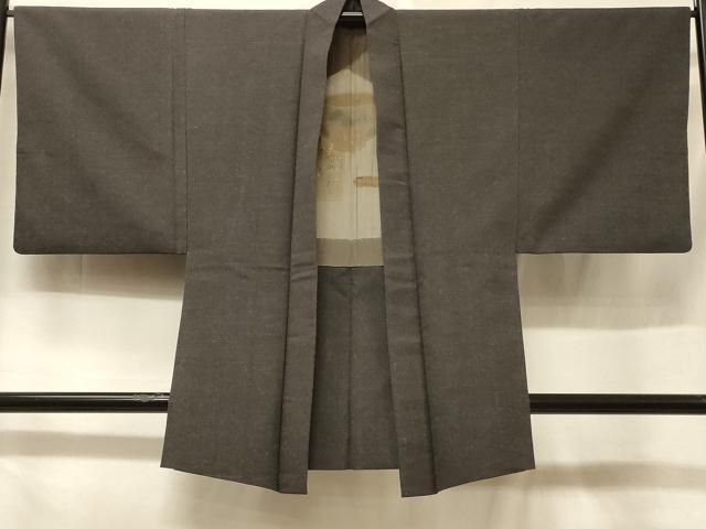 平和屋着物∞男性 長羽織 黒紋付 羽裏：風景文 正絹 逸品 CABE5101ua