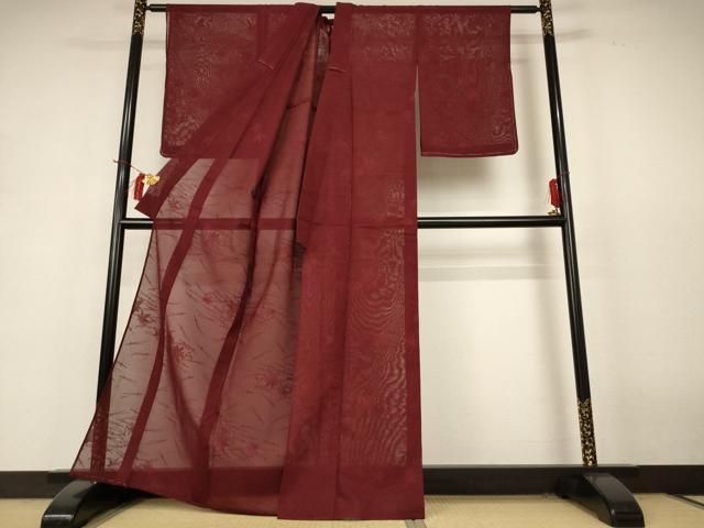 平和屋着物＊夏物　色無地　絽　紅檜皮色　正絹　逸品　未使用　AABG9101jd 平和屋着物＊夏物 色無地 縦絽 楓文 葡萄茶色 正絹 逸品 AABH9427jd