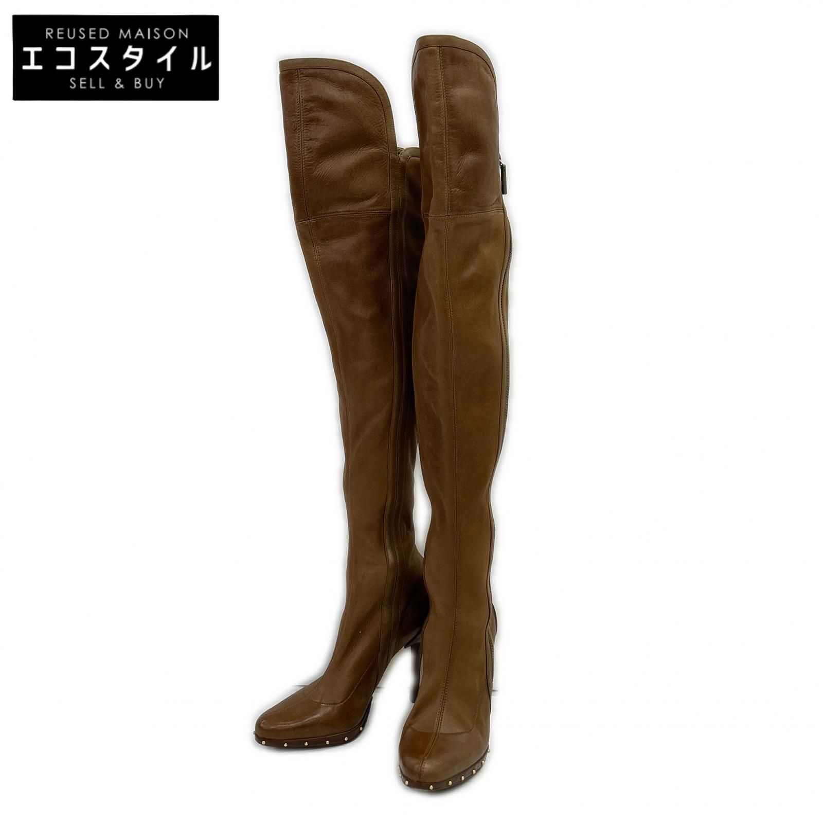 GUCCI グッチ 119020 スタッズ レザー ニーハイブーツ 35C
