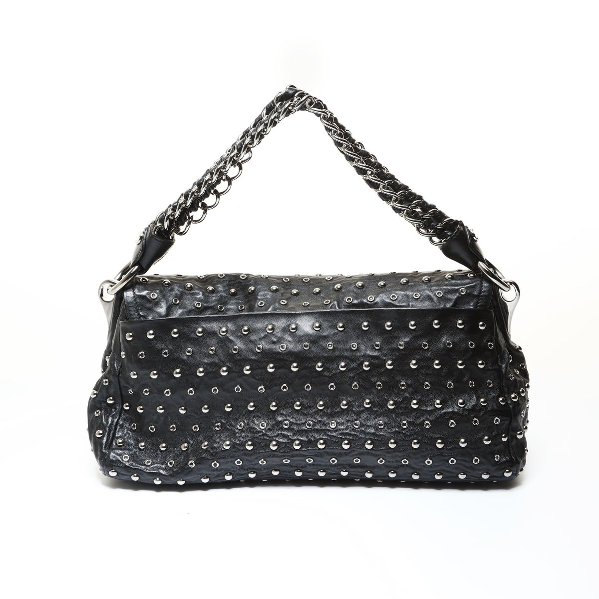 PRADA プラダ ショルダーバッグ スタッズ チェーン シルバー金具【中古 