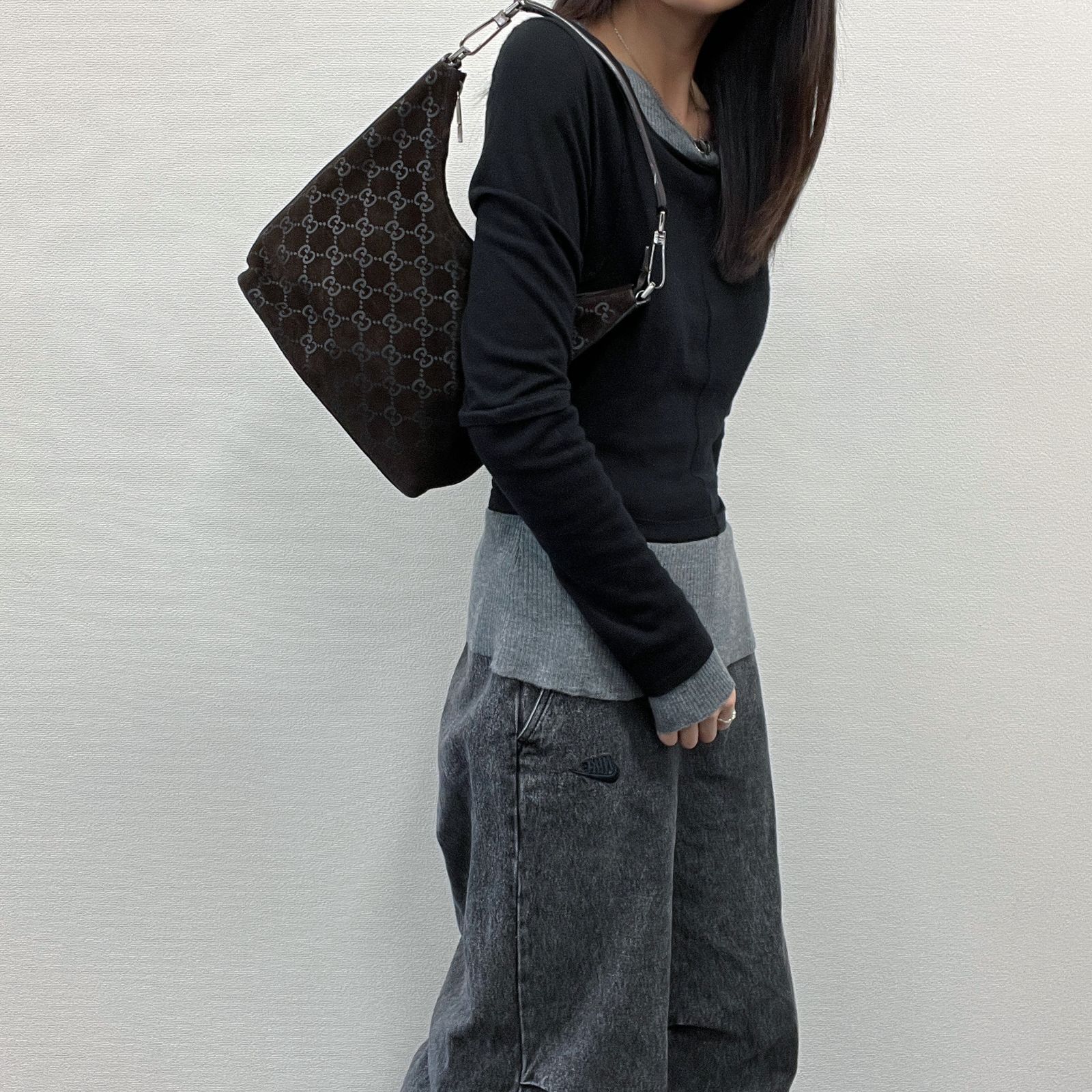 GUCCIスエードショルダーバッグ GUCCI グッチ ショルダーバッグ ネイビー スエード 2WAY ミニバッグ