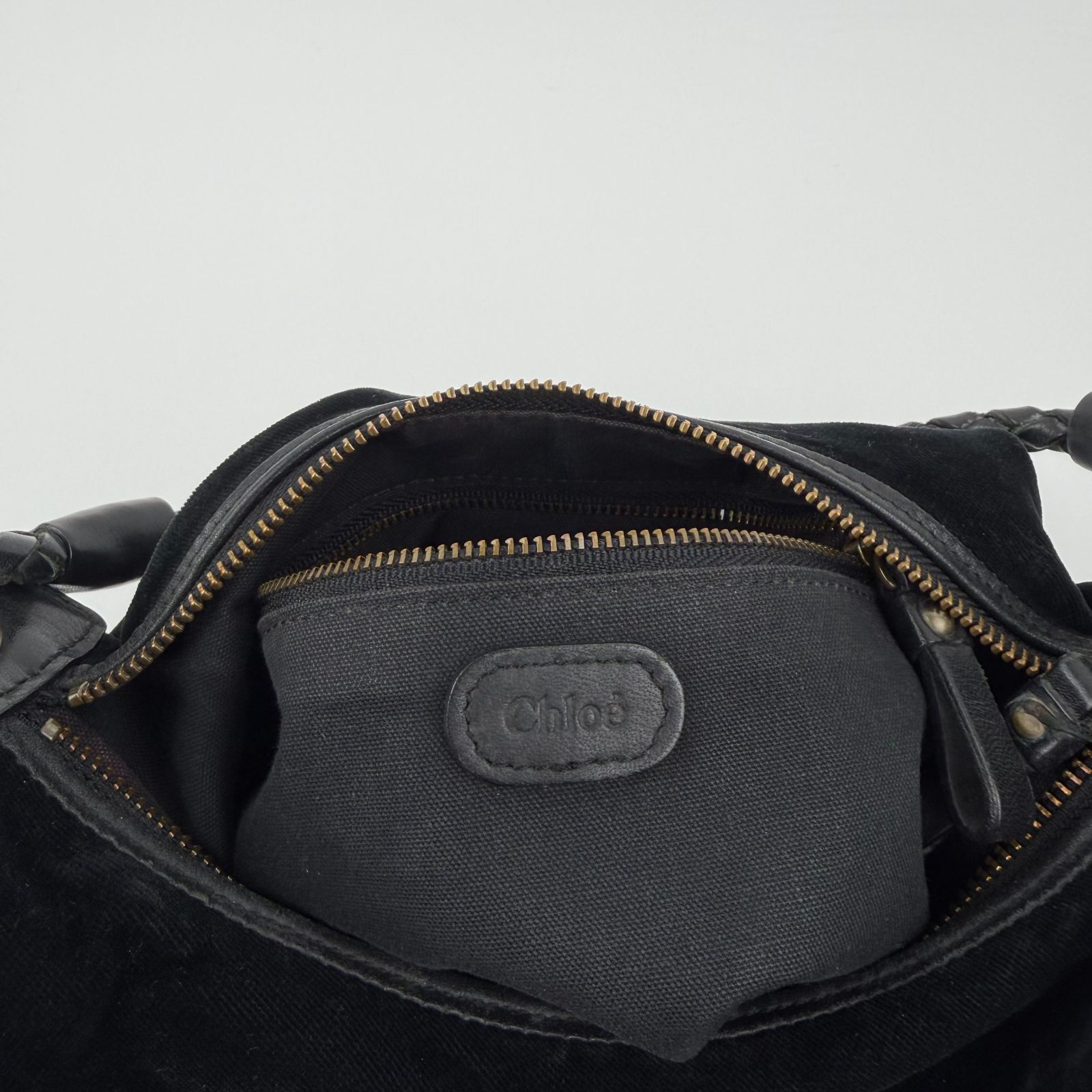 中古】Chloe クロエ ショルダーバッグ ブラック ベロア ヴィンテージ 