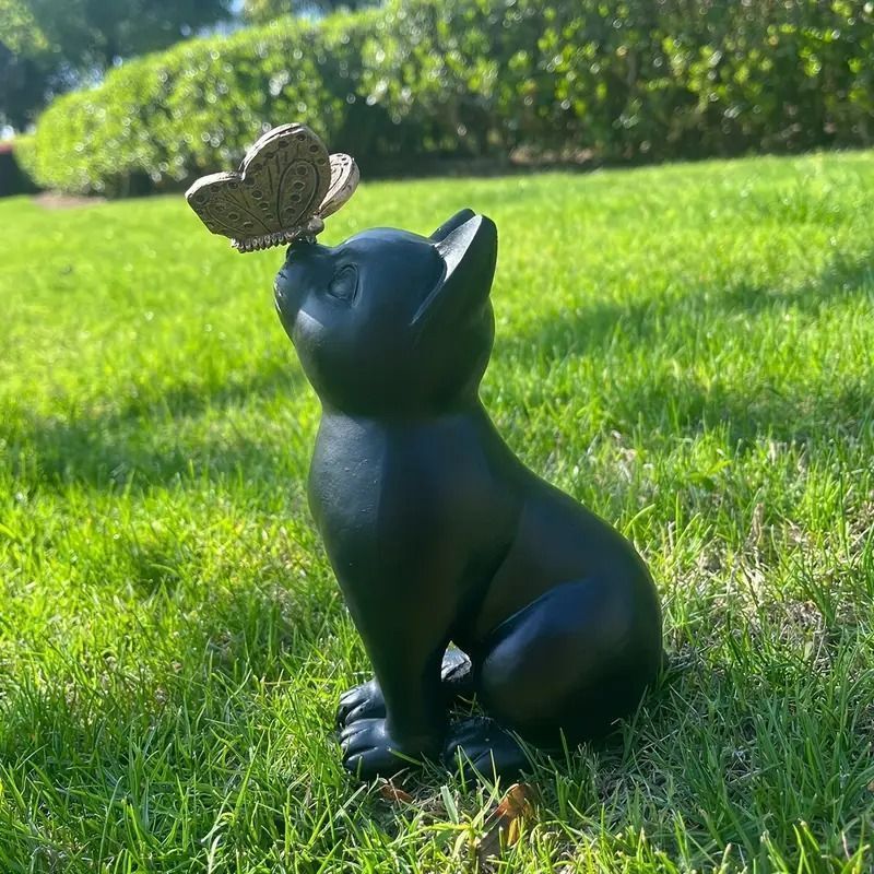 ガーデンオーナメント オブジェ 置物 フィギュア 装飾品 猫 ネコ キャット 蝶 バタフライ 動物 アニマル 防水 お洒落 可愛い 癒し プレゼント 庭 ポーチ ベランダ バルコニー 玄関 リビングルーム ダイニング 寝室 廊下 オフィス デスク テーブル