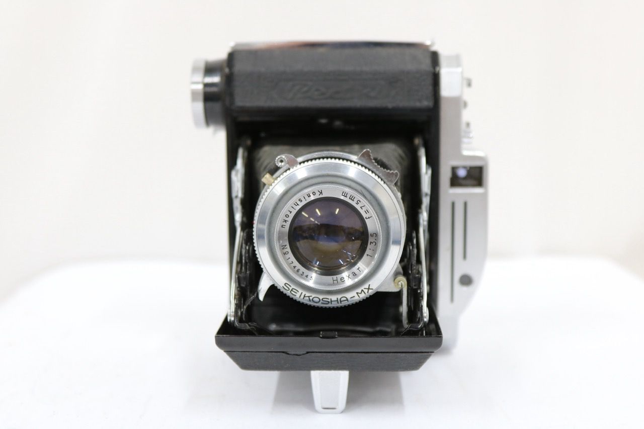 返品保証】 小西六 Pearl III Hexar 75mm F3.5 蛇腹カメラ e8689