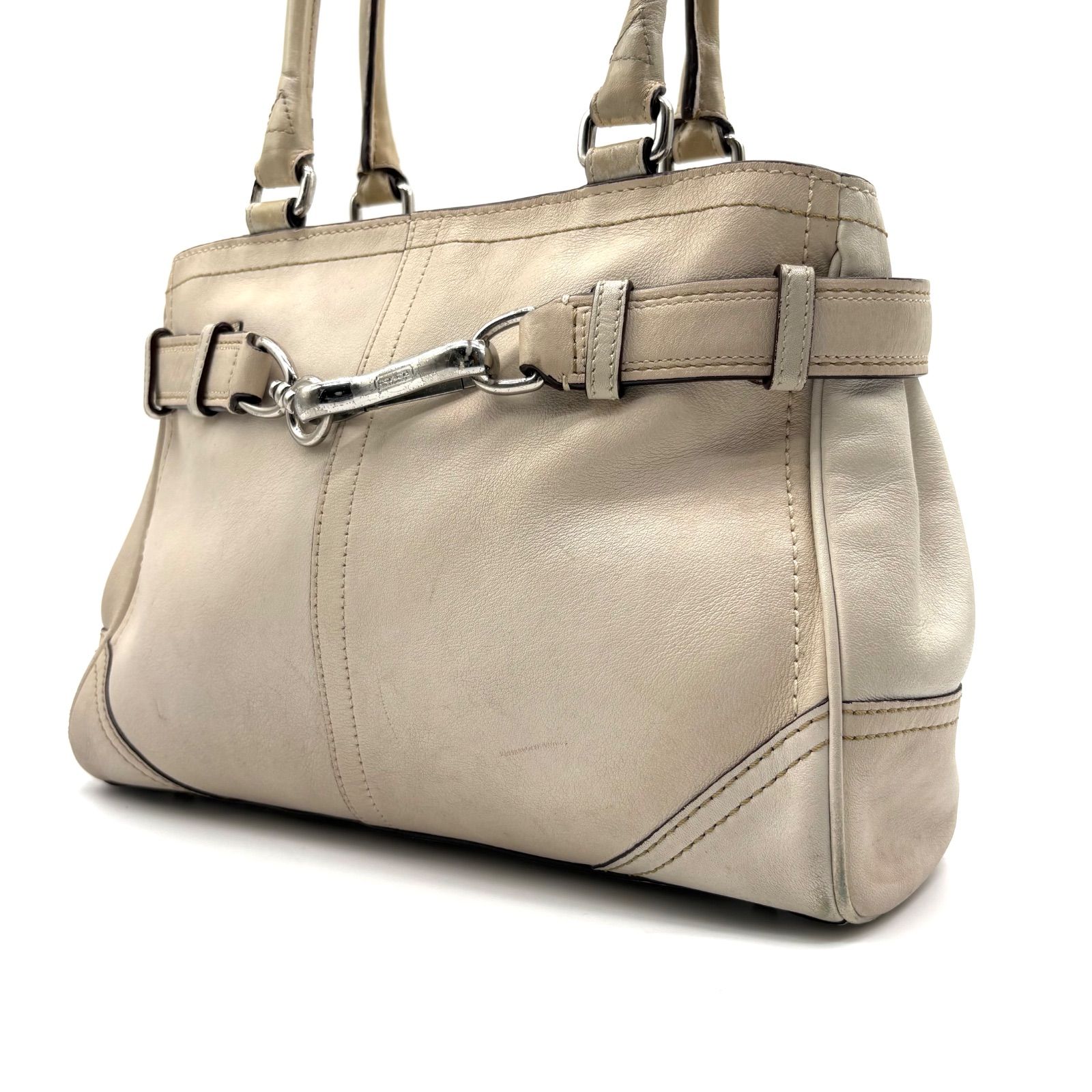 COACH y2k Hamptons Leather Carryall flap ivory 8A70 handbag コーチ 
