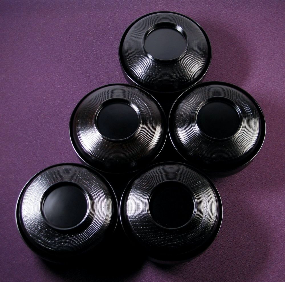 輪島塗 吹寄せ蒔絵付 千筋煮物碗5客 ほぼ未使用 共箱/吸物椀/26d055