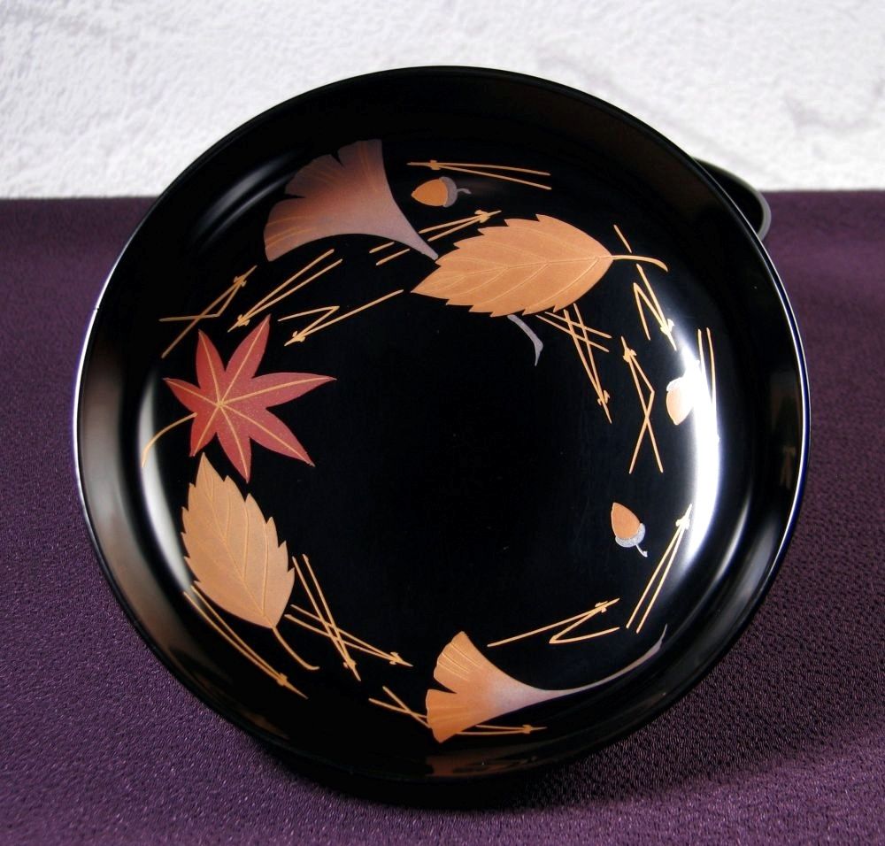 輪島塗 吹寄せ蒔絵付 千筋煮物碗5客 ほぼ未使用 共箱/吸物椀/26d055