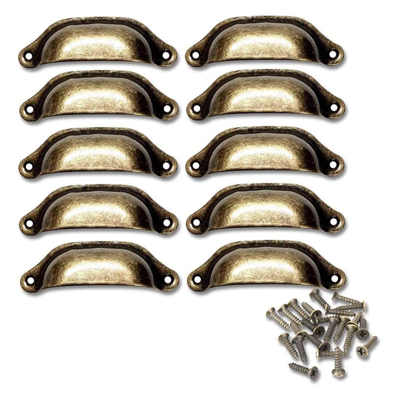10pcs Brass Door Cabinet Handles Antique Knobs Drawer Shell Pull Handle Cups Bronze