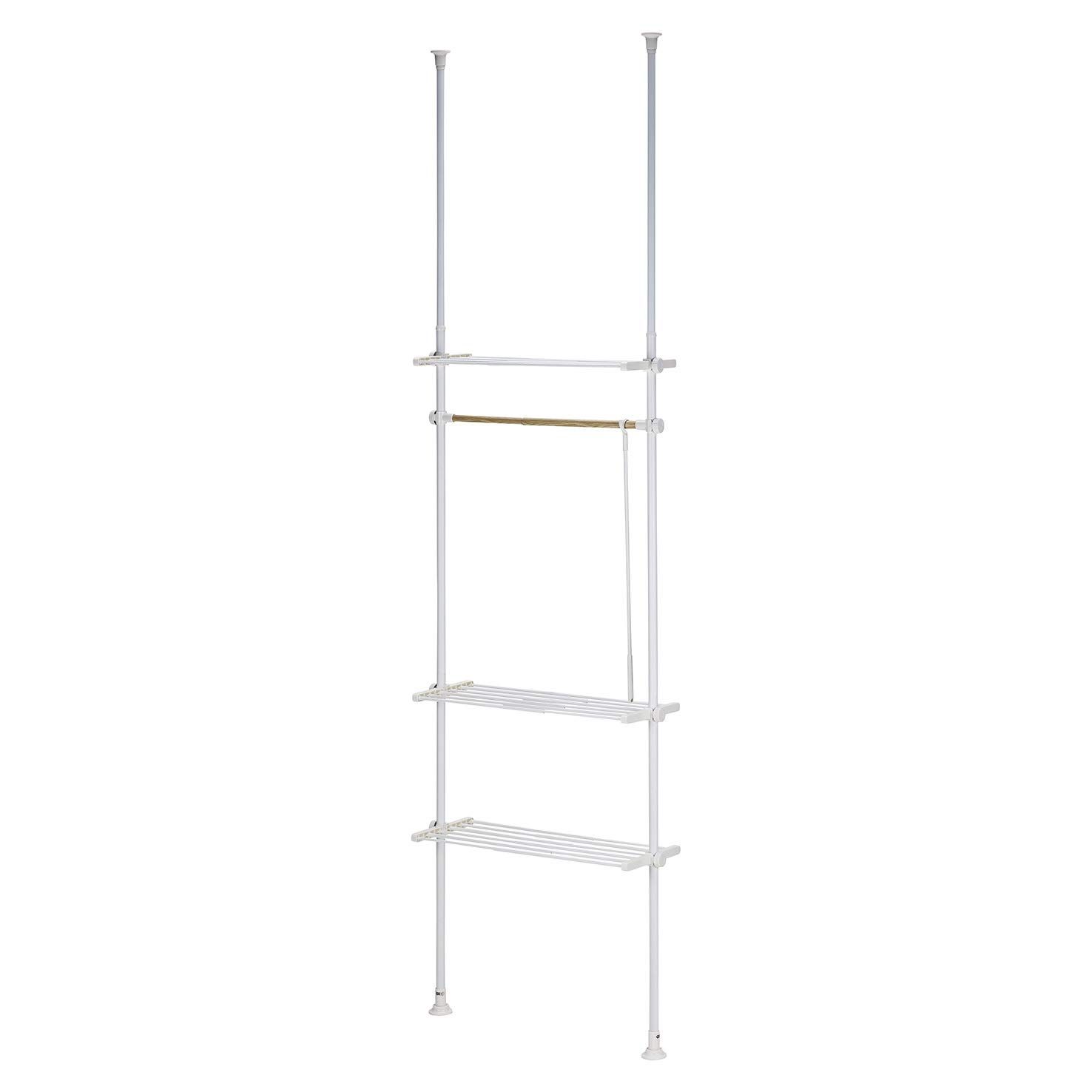 ホワイト/オーク C0-TTP50WH 棚付き 突っ張りデザインハンガーラック 50~80×27×200~270㎝ ホワイト 衣類収納・つっぱり棚・壁面収納 武田コーポレーション