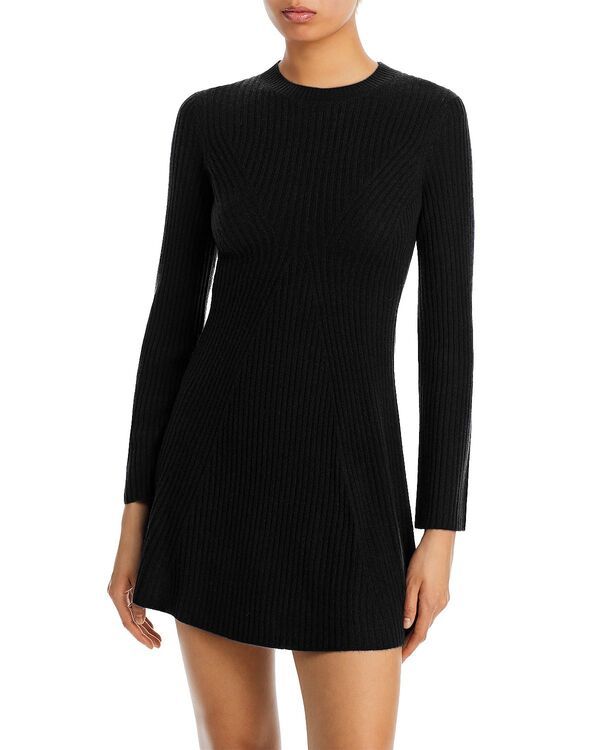 アクア レディース トップス ワンピース リブ ミニ AQUA 100 Cashmere Contouribbed Cashmere Mini Dress Exclusive Black ブラック