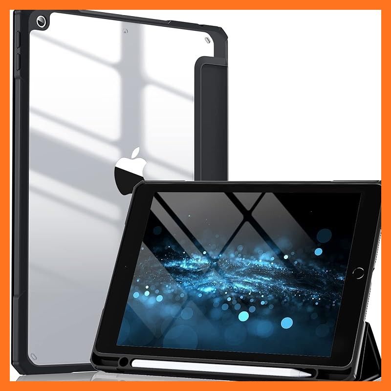 【新品】 【Maledan】対応iPad 9世代 ケース 2021 第8/第7世代 カバー 2020/2019対応 クリア 透明 アクリル ペンホルダー付き スタンドケース 軽量 薄型 裏全透明 三つ折りスマート オートスリープ機能 10.2インチ