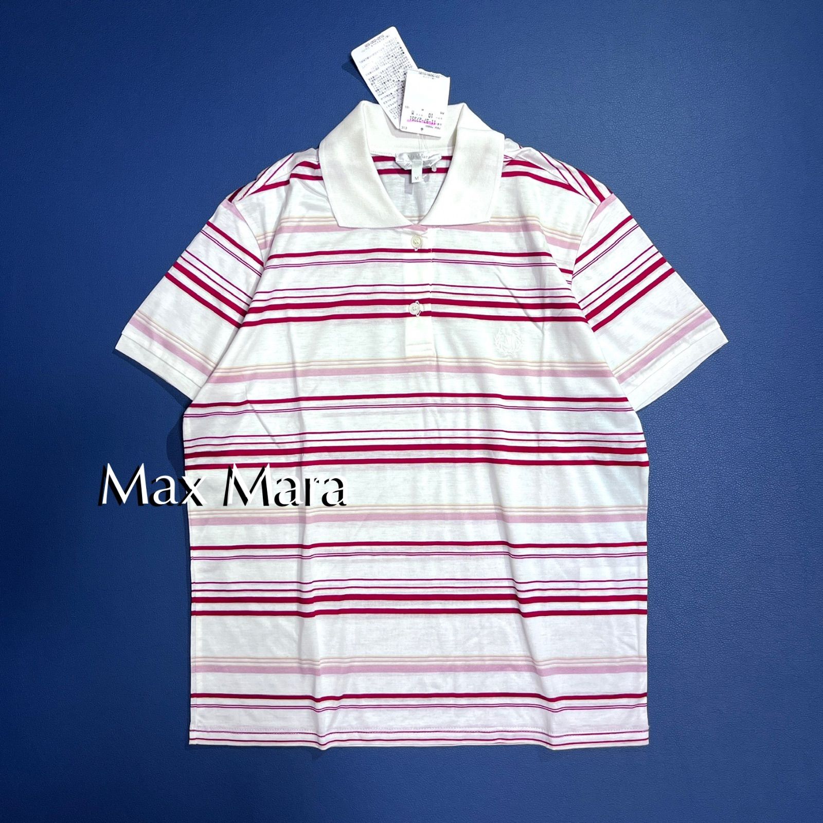 kV83 新品 Max Mara 白タグ ロゴ刺繍 M字刺繍 月桂樹 半袖 ポロシャツ 