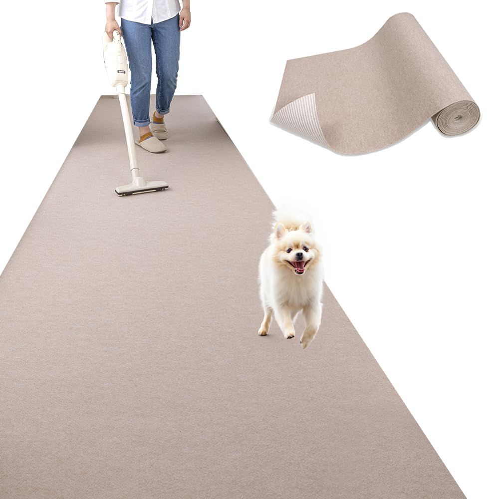 【日本製】ペットマット 60x180cm 厚み約3mm 撥水 滑り防止 保護マット 床に吸着 ズレない 犬を守る カーペット 洗濯可能 消臭 (ベージュ)