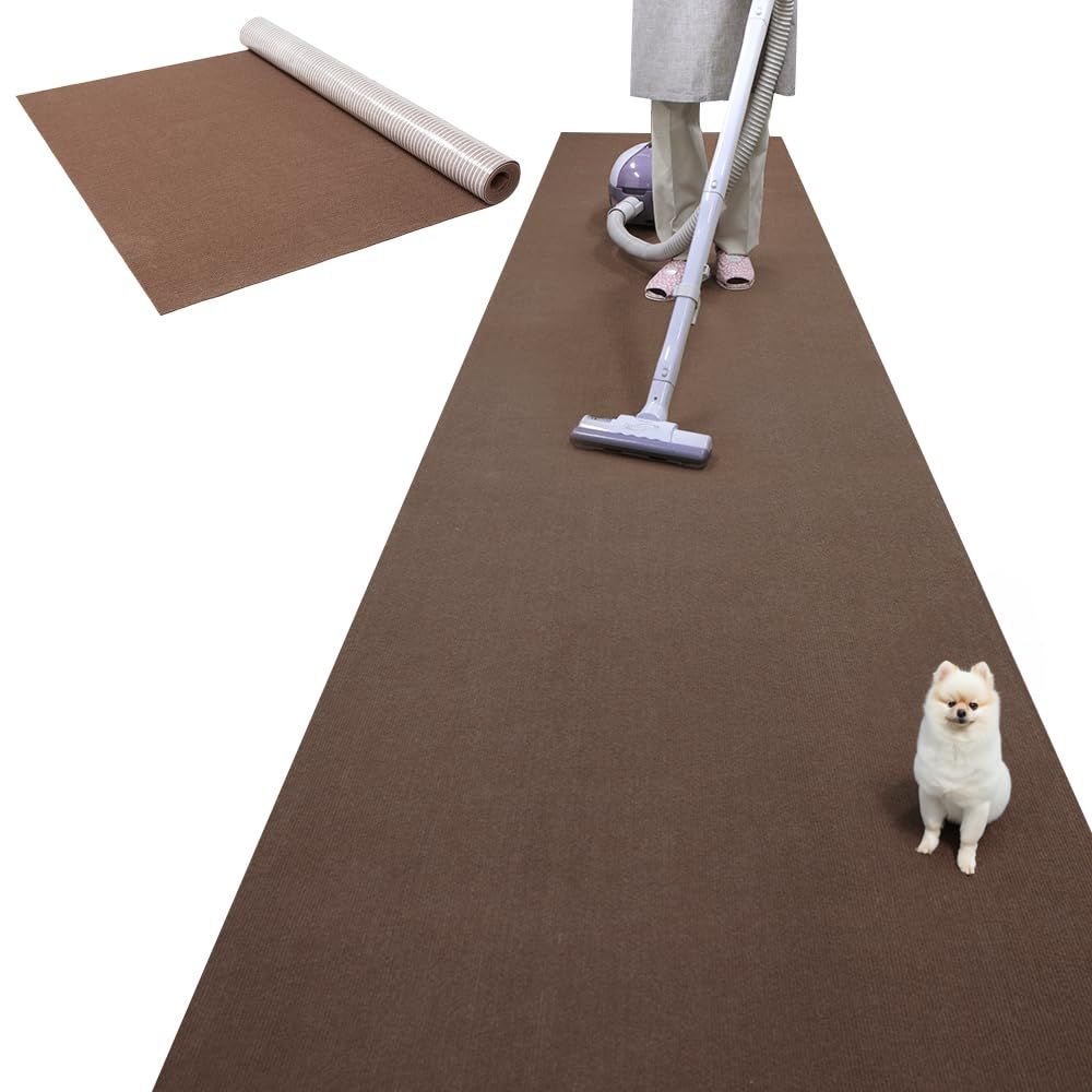 【日本製 滑り防止】ペットマット 撥水 滑り防止 犬用 カーペット ロング型 サイズ 90x200cm 厚み4mm 滑らない ズレない 足腰の負担を軽減 床暖房対応 犬マット (ブラウン)