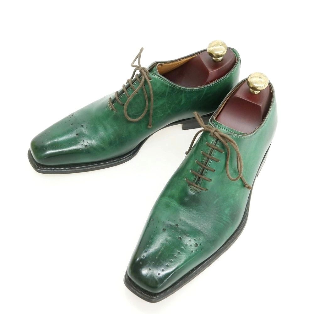 【中古】ステファノブランキーニ Stefano Branchini ホールカット ドレスシューズ グリーン【サイズ6 1/2】【メンズ】