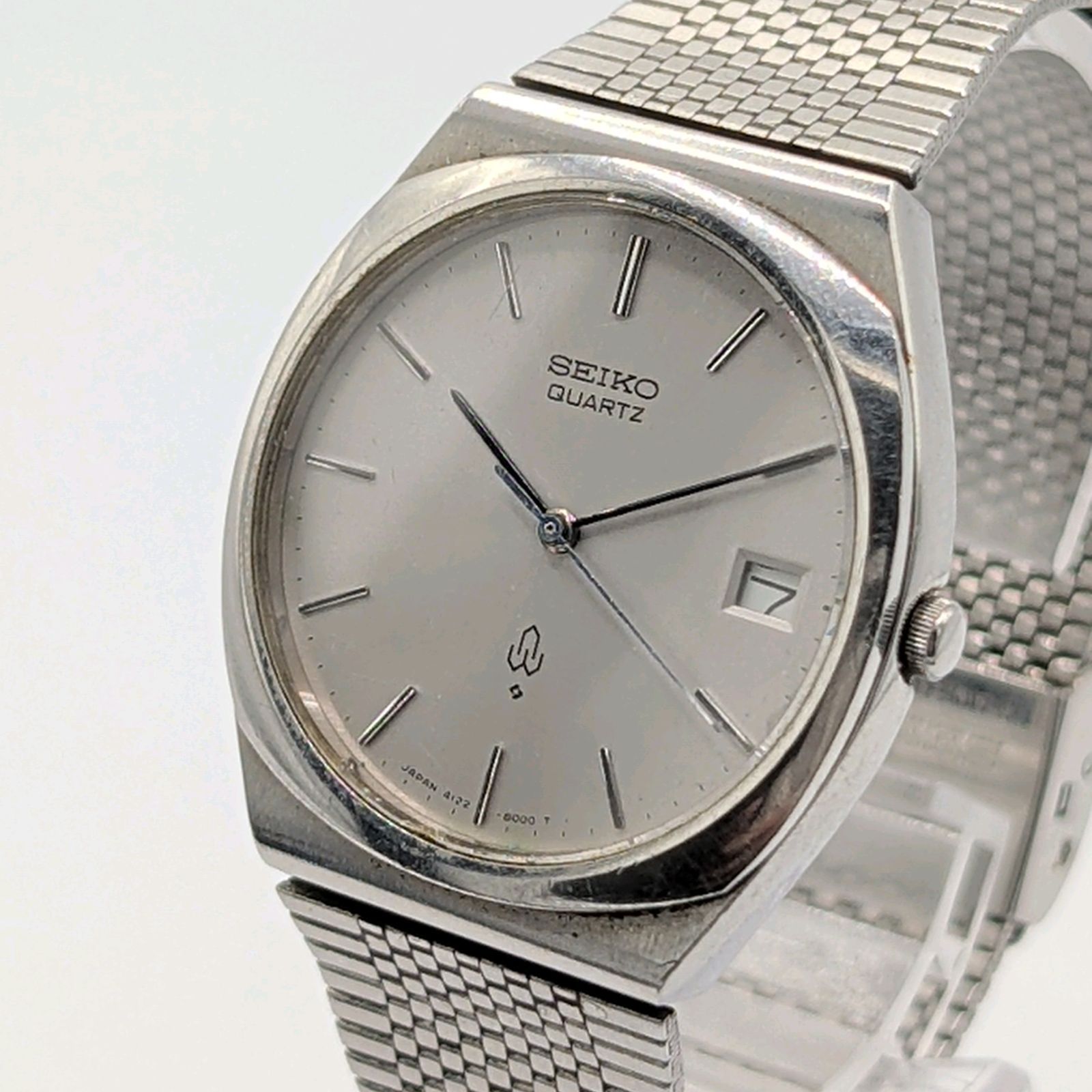 ☆稼働品☆ SEIKO セイコー QUARTZ メンズ 4122-8000 SEIKO 4122-8000 Watch Quartz Men's Silver Round Date Date Y2K 00S