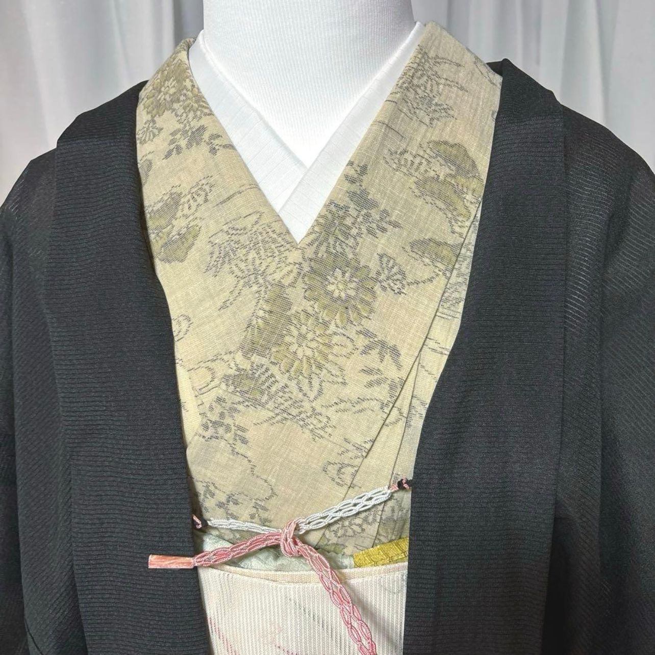 美品 正絹 夏羽織 絽 黒 ロング長羽織 裄丈長め ユニセックス 着回し 