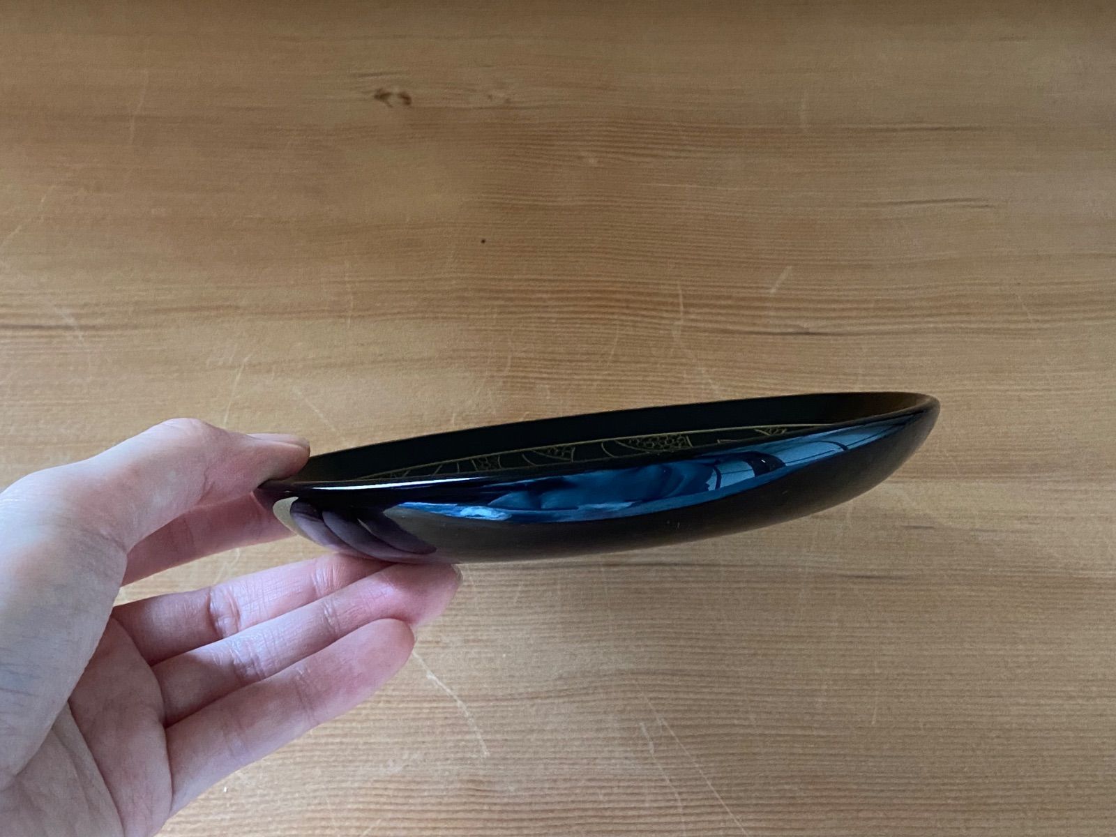 能登蔵出し 輪島塗 黒漆 布着本堅地 金牡丹 沈金 銘々皿 5客 / 天然木