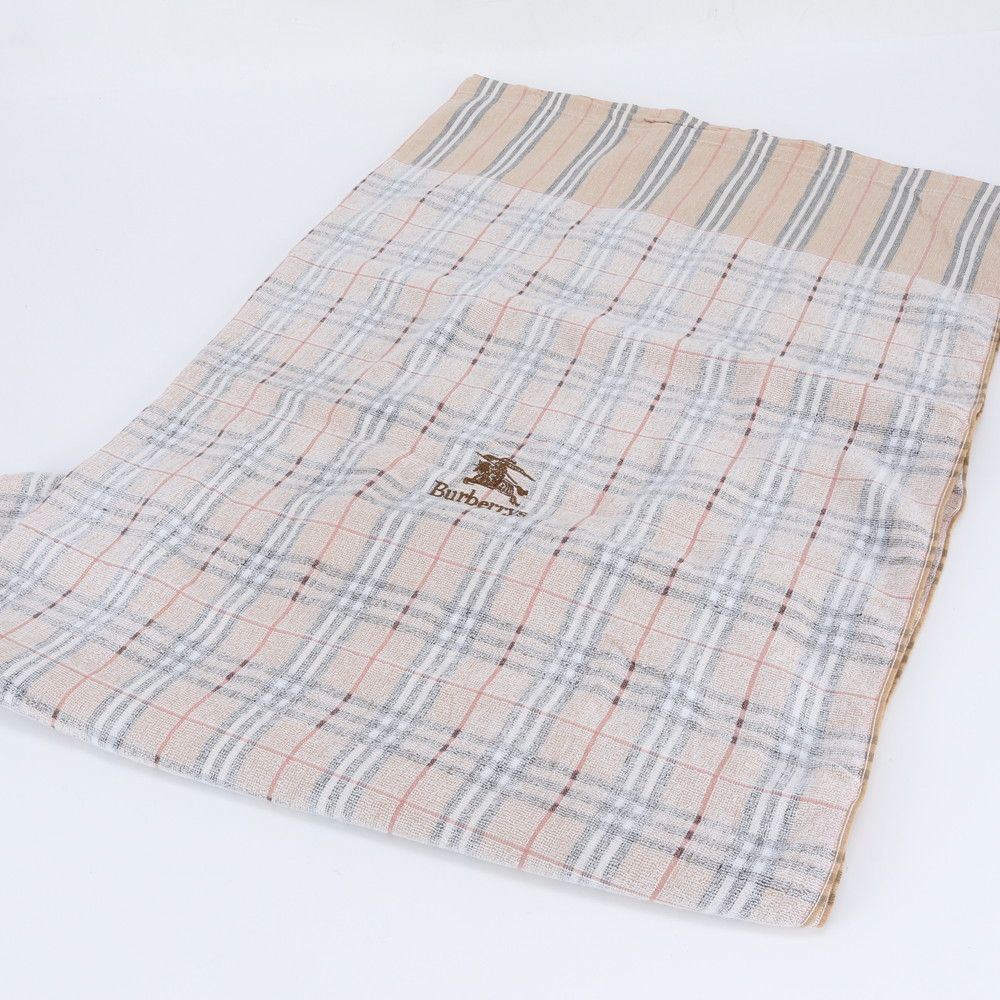 美品 バーバリー タグ付 ノバ チェック タオルシーツ ロゴ 刺繍 ベッド 寝具 パイル地 タオル MBM DX35-10【中古】