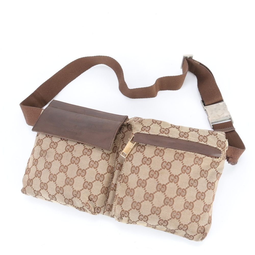 メンズ GUCCI グッチ GGキャンバス ボディバッグ ブラウン レザー