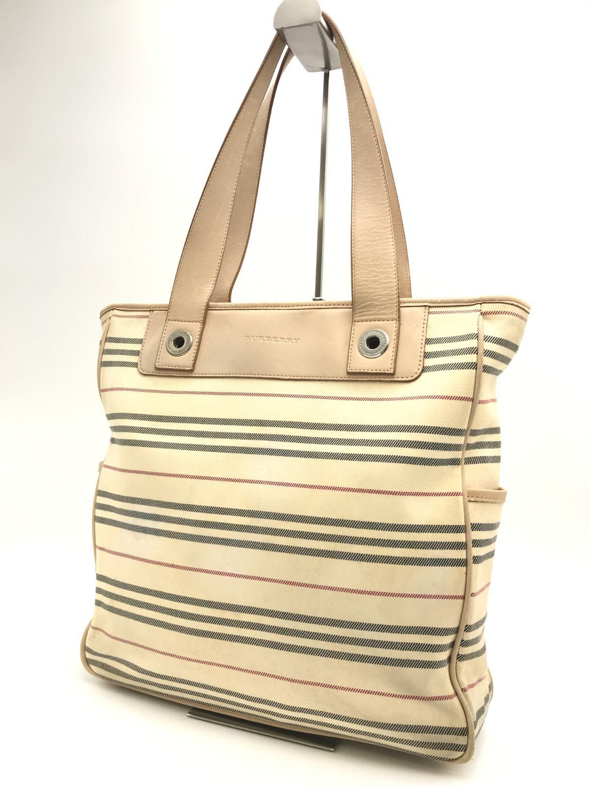 BURBERRY バーバリー トートバッグ キャンバス×レザー ボーダー 1773