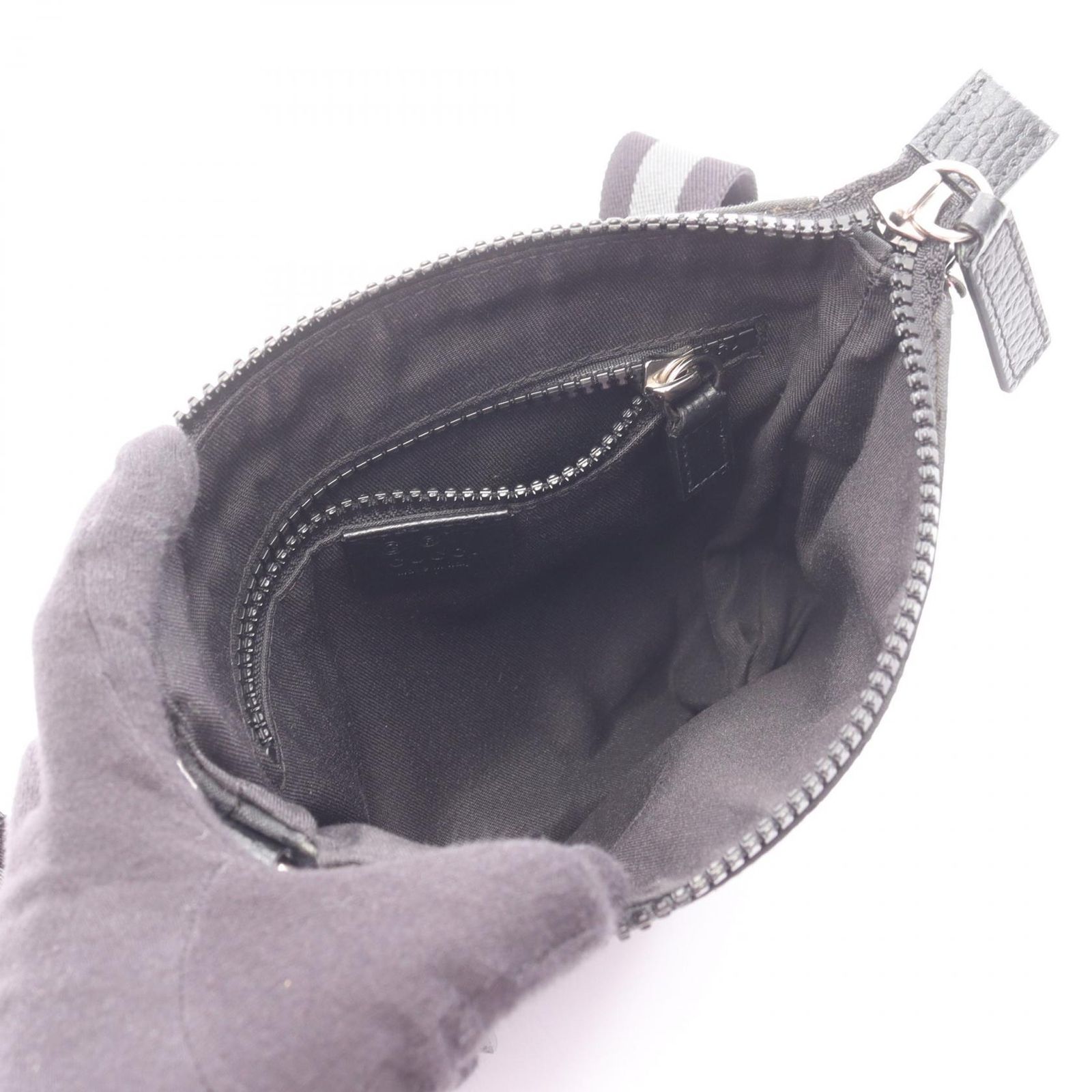 グッチ GUCCI ショルダーバッグ GG柄 449183 ブラック ナイロン レザー 