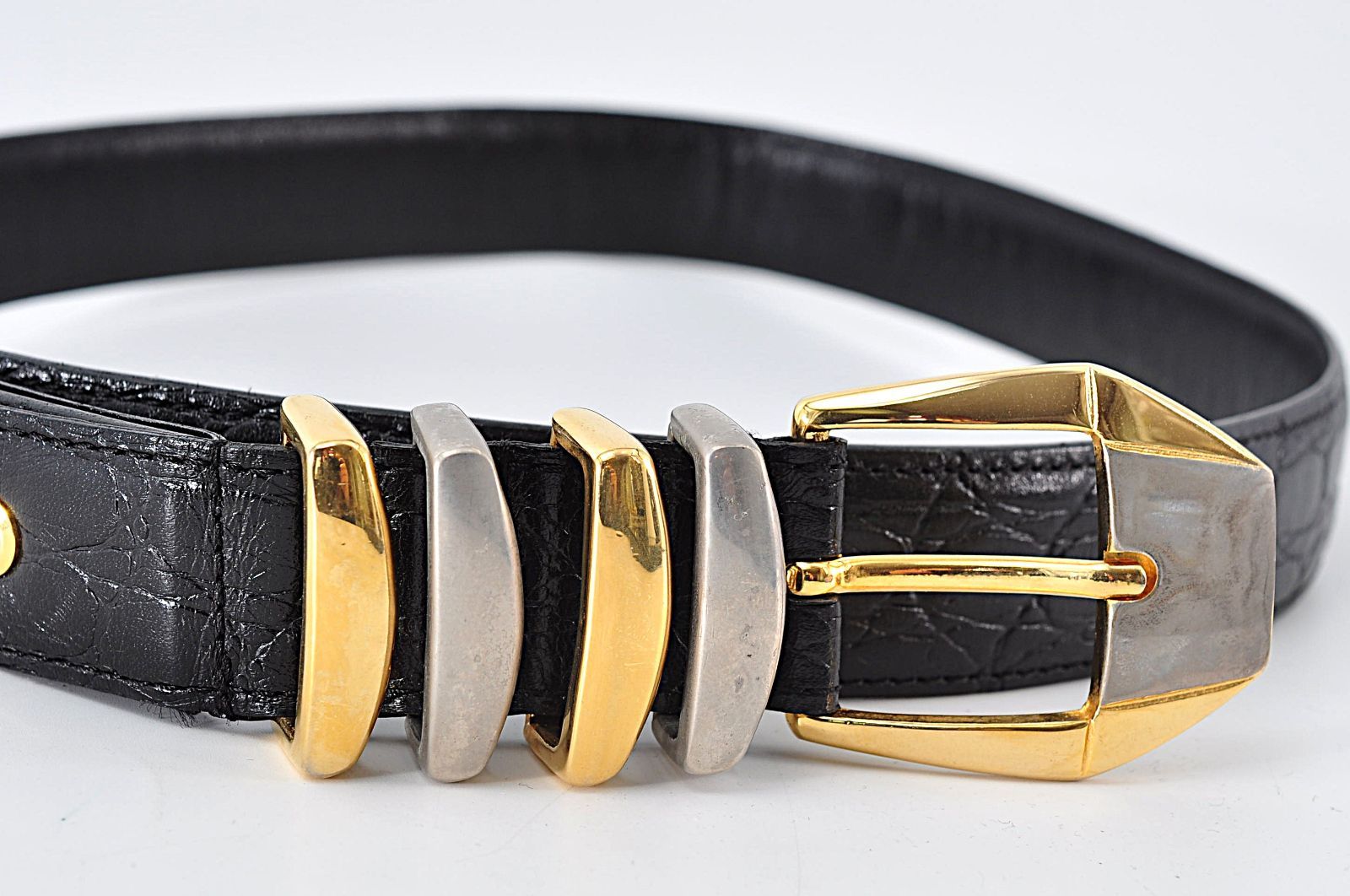 Gianni Versace ジャンニヴェルサーチ ベルト クロコ型押し レザー 革 メデューサ ゴールド シルバー 金銀コンビ メンズ 男性
