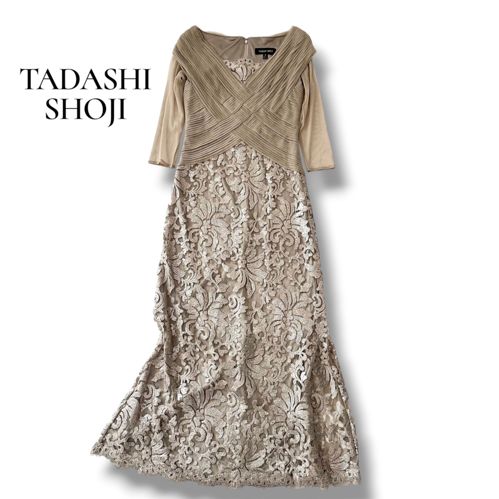 タダシショージ Tadashi Shoji Sequin Lace Gown ドレス クロス
