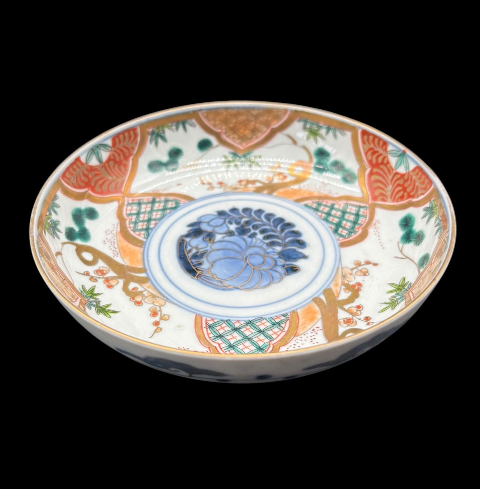 4客セット】古伊万里 金襴手 赤絵 松竹梅文図 なます皿 金彩 色絵 丸皿