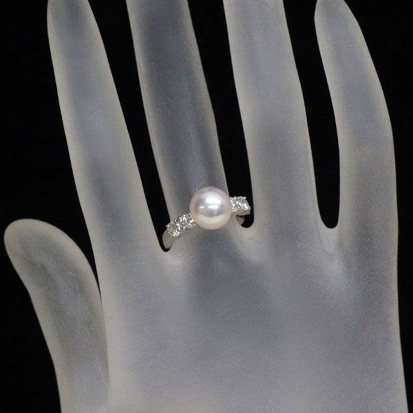 田崎真珠 Pt900 アコヤ真珠 ダイヤモンド リング 径約8.6mm D0.54ct