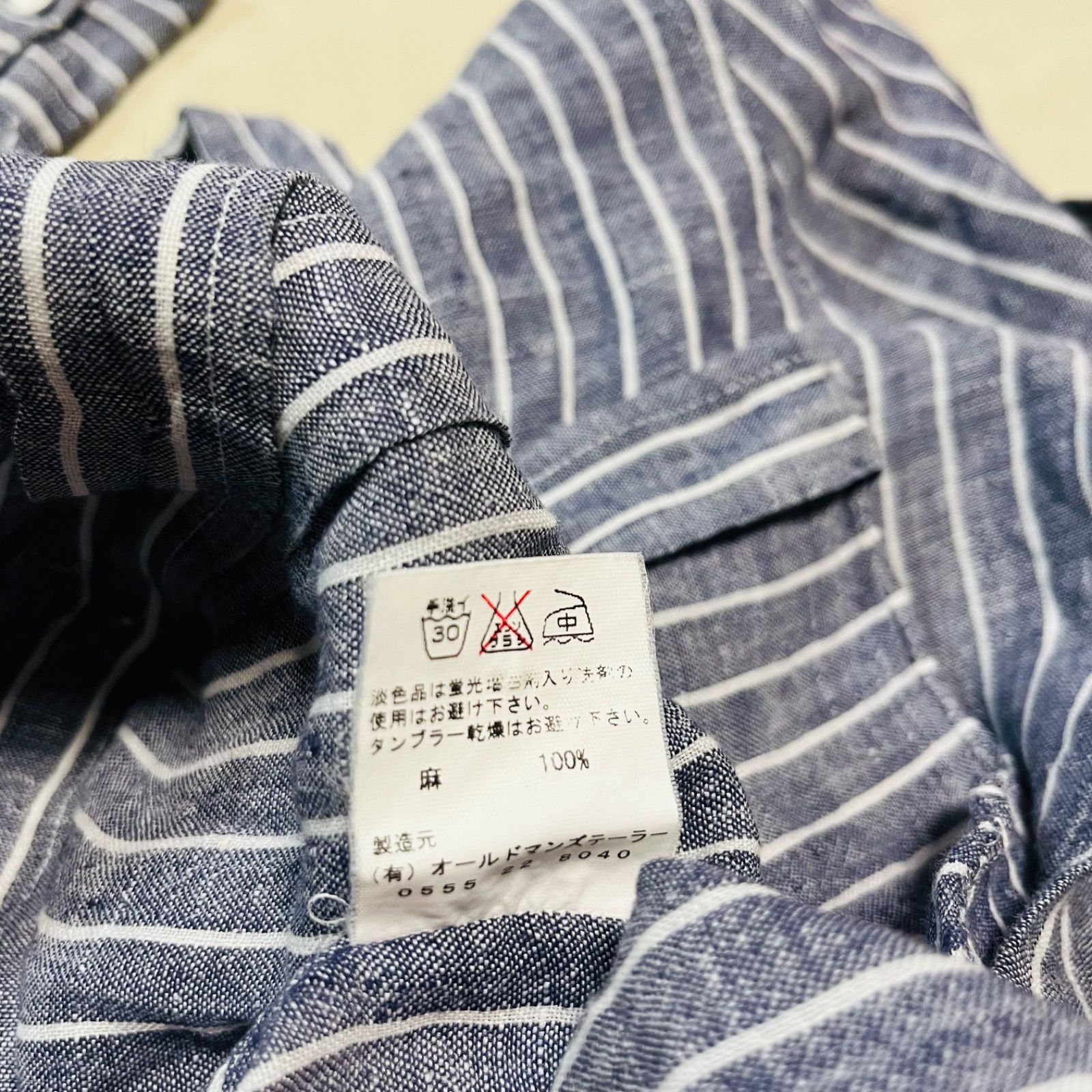 R&D.M.CO オールドマンズテーラー ストライプ柄 長袖 リネンシャツ 麻 