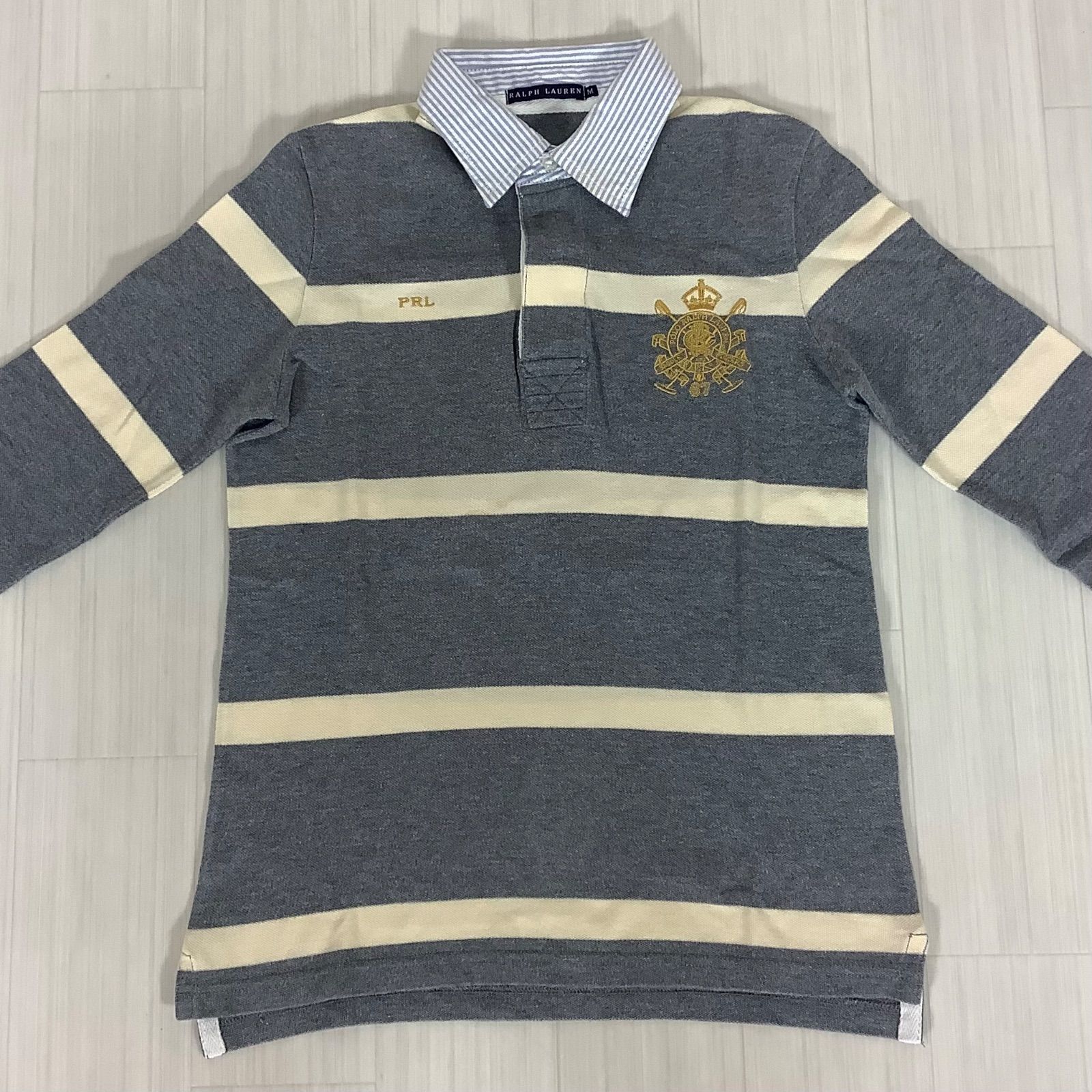 良好】 RALPH LAUREN ラルフローレン 刺繍ロゴ 長袖ラガーシャツ M