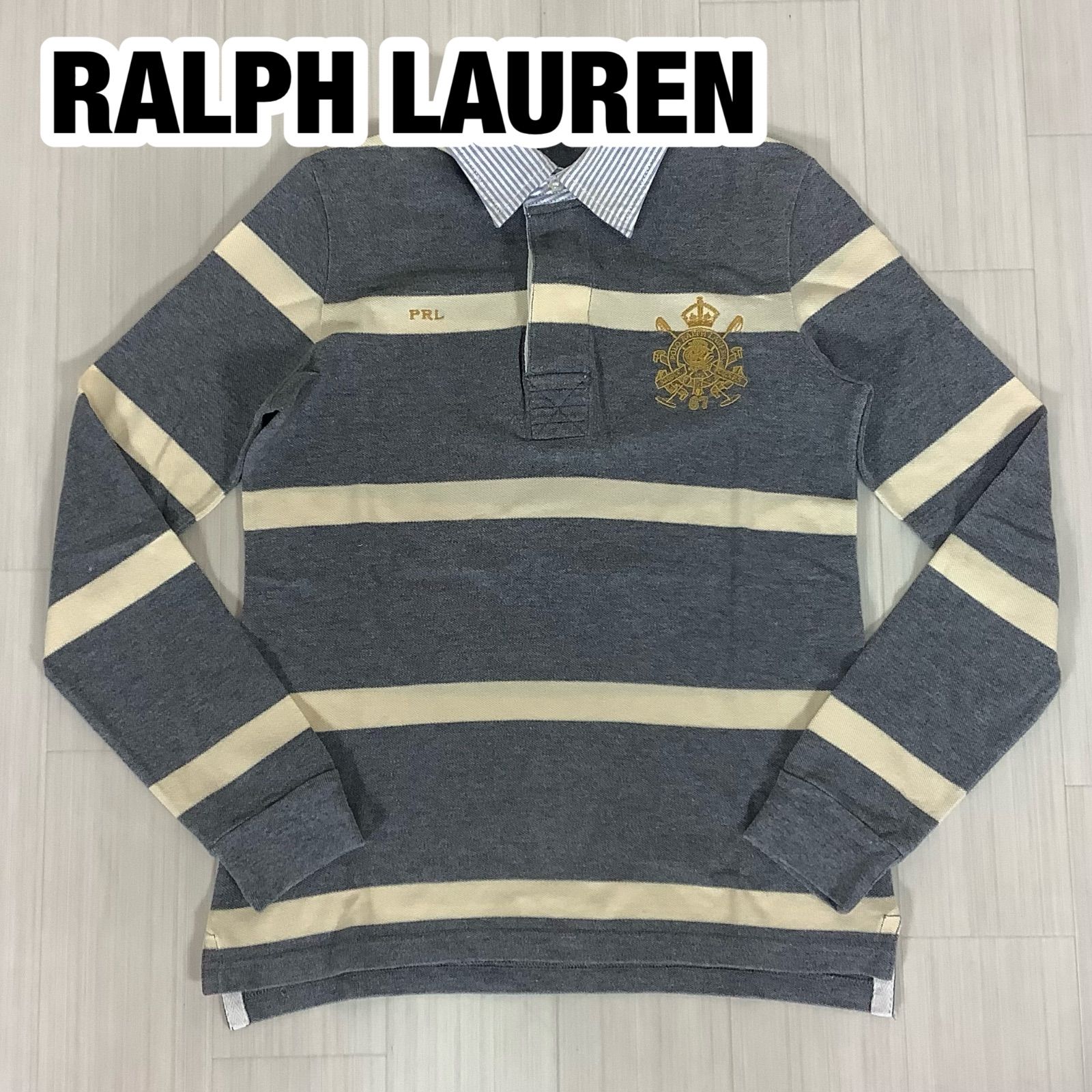 良好】 RALPH LAUREN ラルフローレン 刺繍ロゴ 長袖ラガーシャツ M