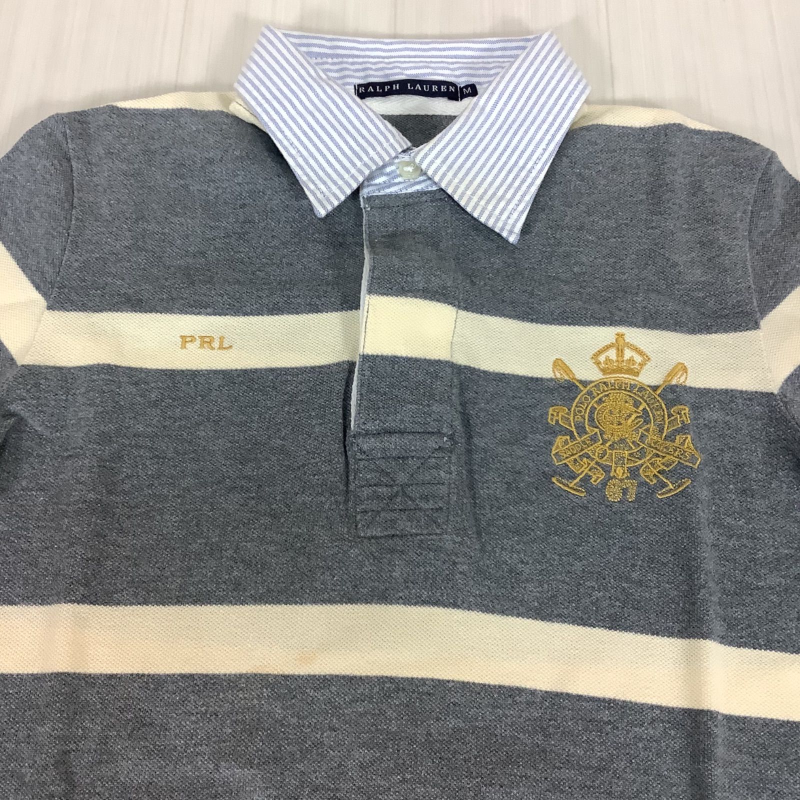 良好】 RALPH LAUREN ラルフローレン 刺繍ロゴ 長袖ラガーシャツ M