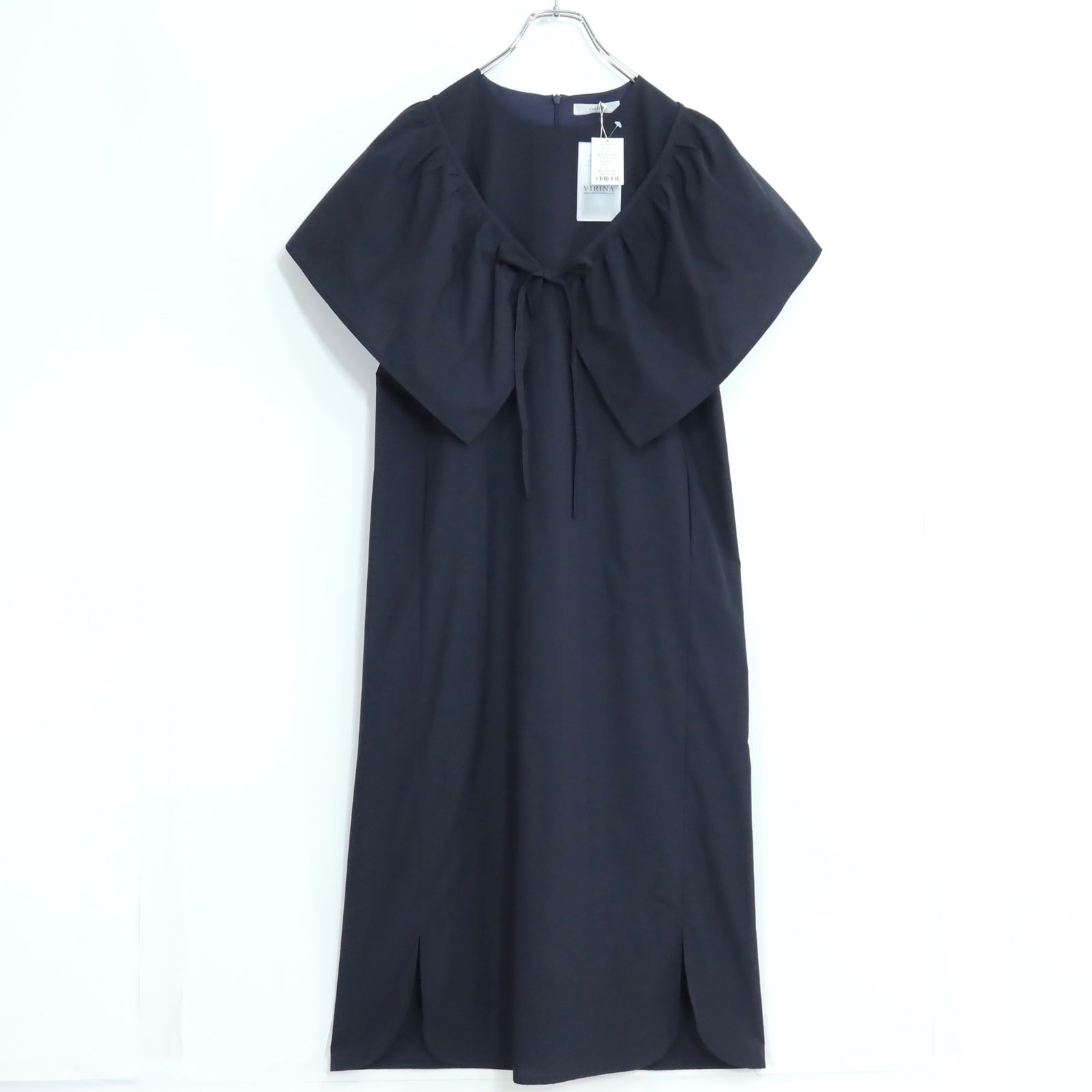 美品】VIRINA ヴィリーナ☆ケープ付き半袖ワンピース サイズXS 濃紺系