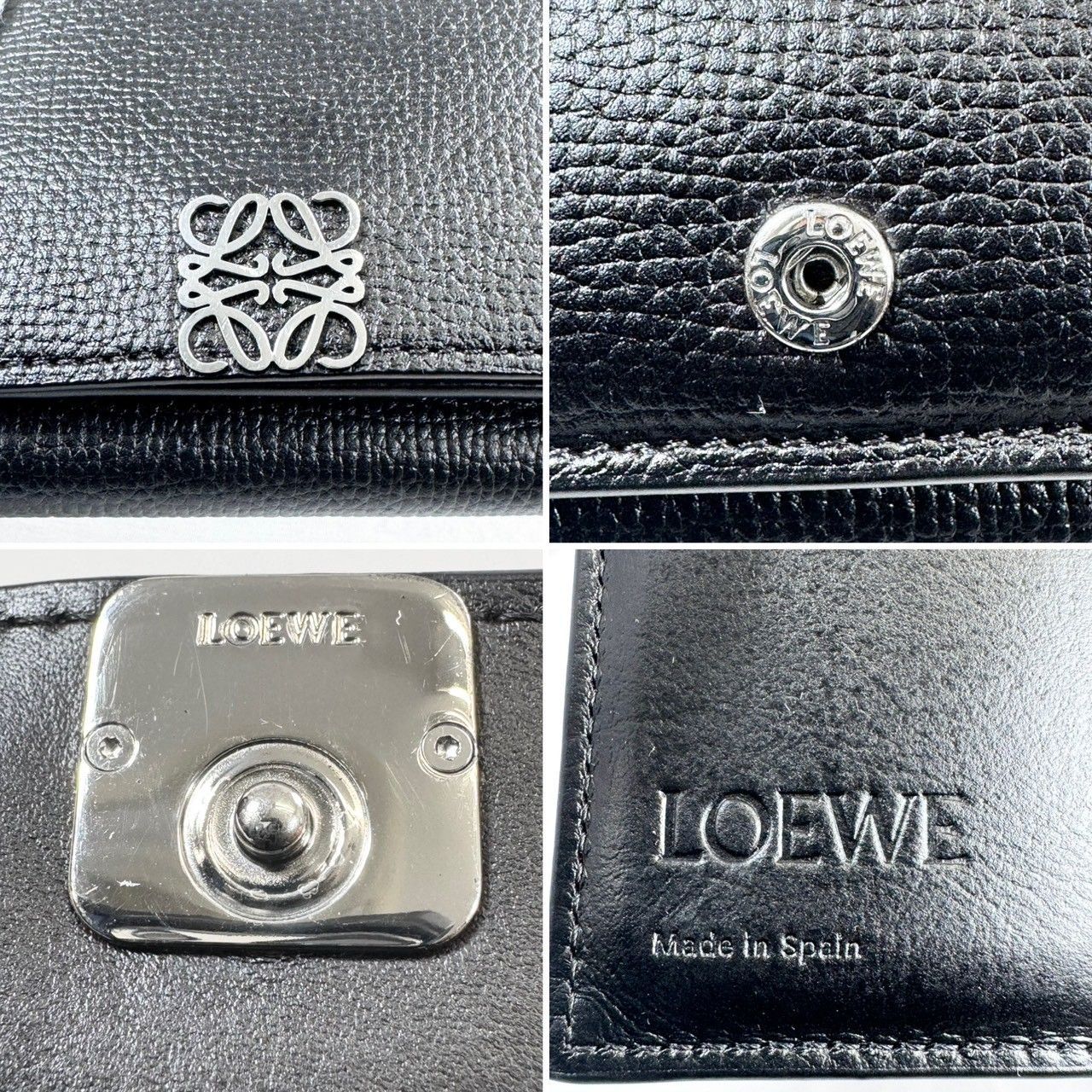 美品】LOEWE ロエベ アナグラム Wホック コンパクト 三つ折り 財布 