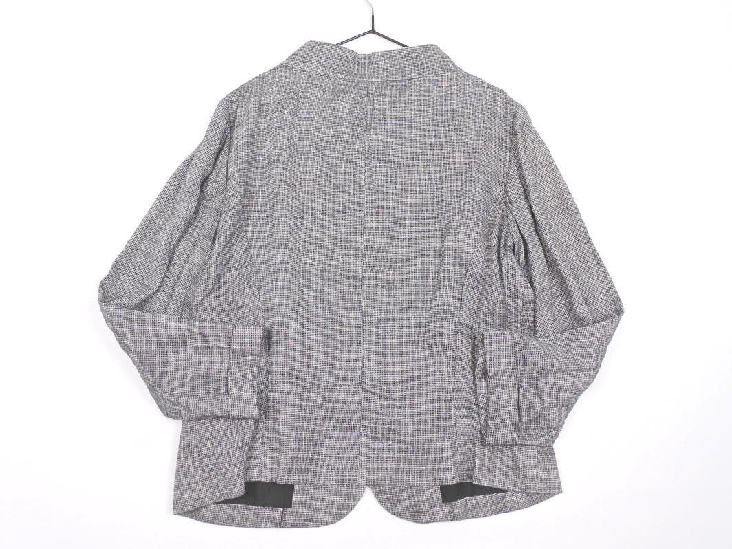 新品12万　ヨシエイナバ　リネン100%ジャケット　グレー　11号 yoshie inaba ヨシエイナバ リネン混 チェック スタンドカラー