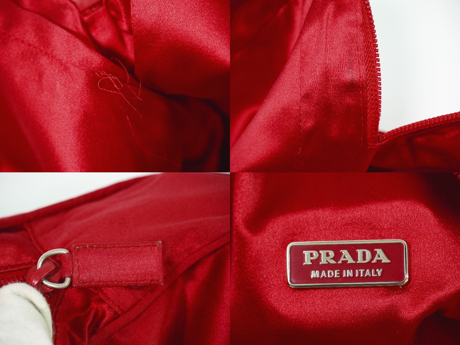 本物 プラダ PRADA サテン ポーチ 小物入れ レッド 雑貨小物 中古