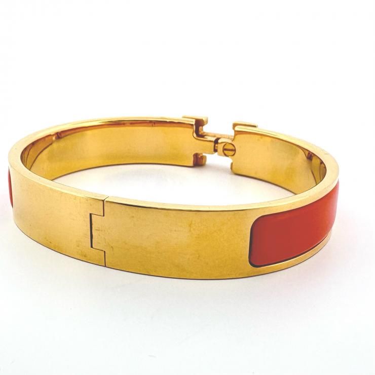 HERMES クリッククラック PM エナメルブレスレット バングル オレンジ