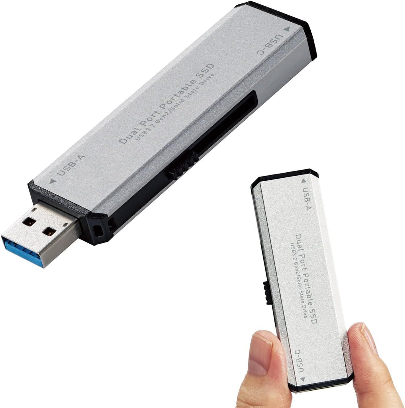 ロジテック 外付けSSD 500GB USB3.2 Gen2 Type-C/A対応 高速1000MB/s ポータブル シルバー LMD-SPCH050ACSV