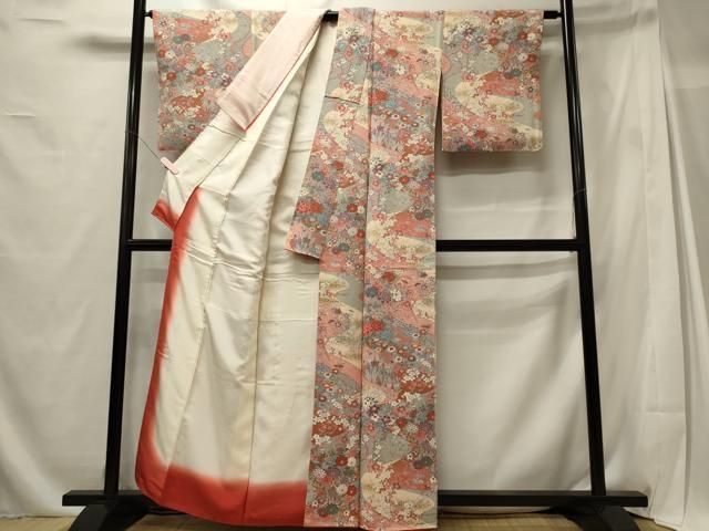平和屋着物□上質な小紋 吉祥草花文 金彩 鬼しぼ縮緬 正絹 逸品
