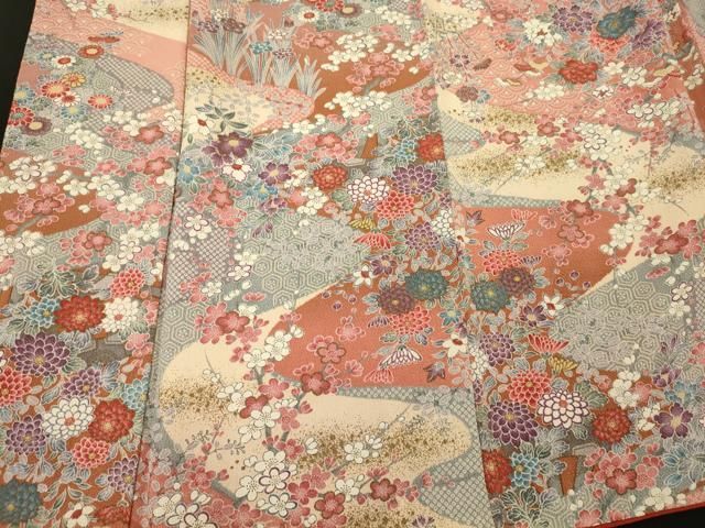 平和屋着物□上質な小紋 吉祥草花文 金彩 鬼しぼ縮緬 正絹 逸品