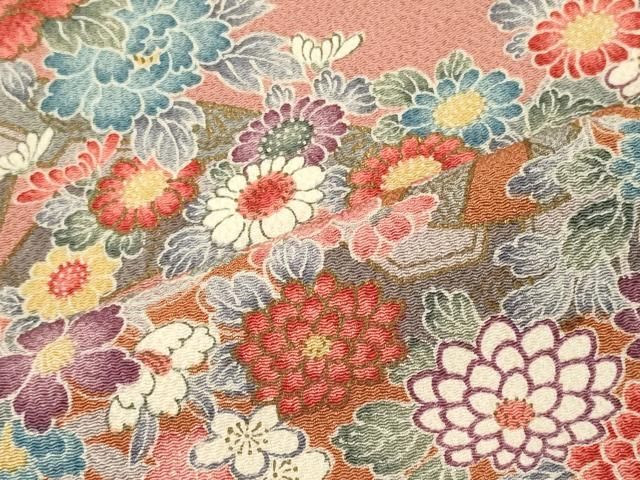 平和屋着物□上質な小紋 吉祥草花文 金彩 鬼しぼ縮緬 正絹 逸品