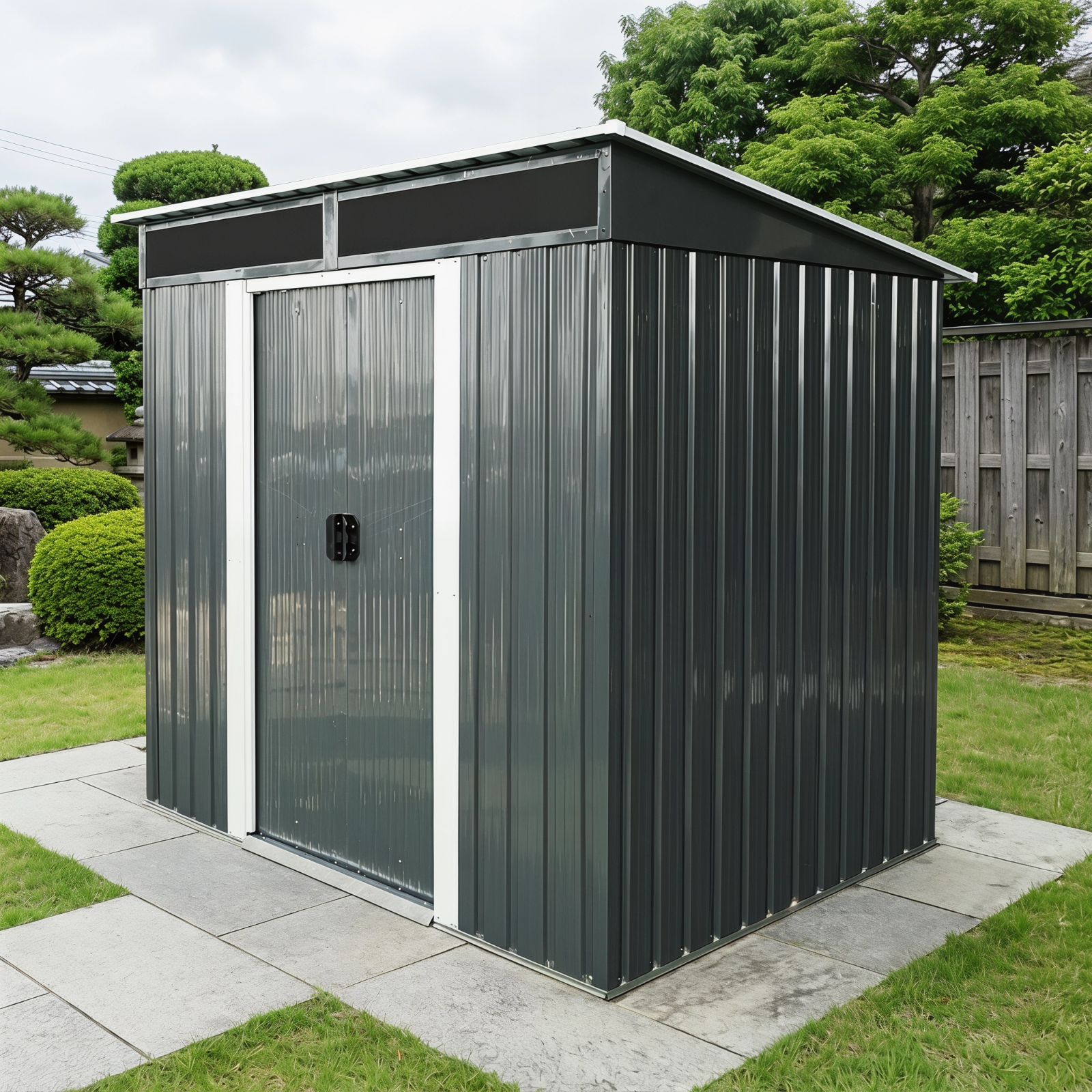 【1000円クーポン配布中】物置 屋外 大型 スチール収納庫 幅195×奥行150×高さ180cm 引き戸 両開き 換気口付き 防さび加工 ベランダ 庭 ガーデニング収納 屋外倉庫 DIY組立 収納小屋 ブラック