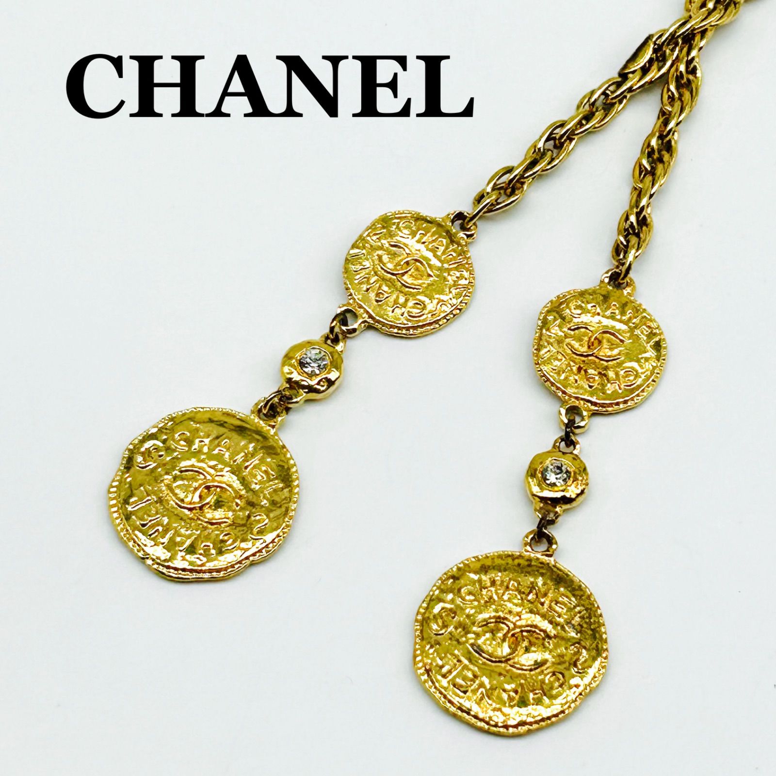 CHANEL シャネル ラリエット ネックレス ココマーク ゴールドGP ライン 