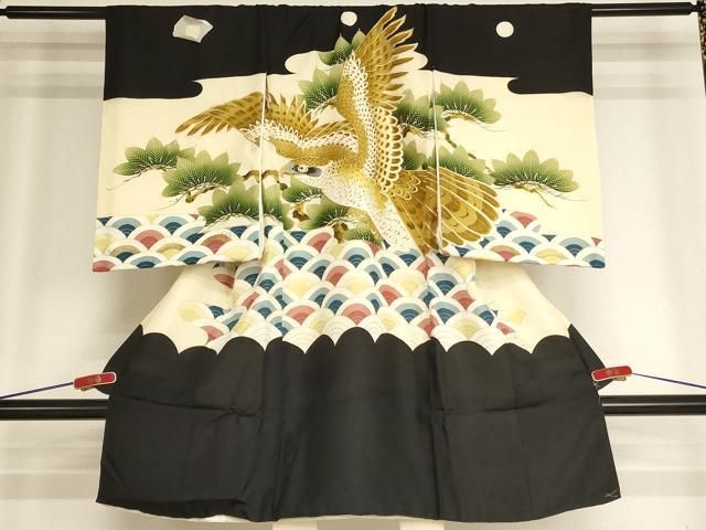 平和屋着物[]お宮参り　男の子　祝着　産着　初着　のしめ　刺繍　鷹　松　青海波　金糸　金彩　逸品　AABH2866ja 15,392円