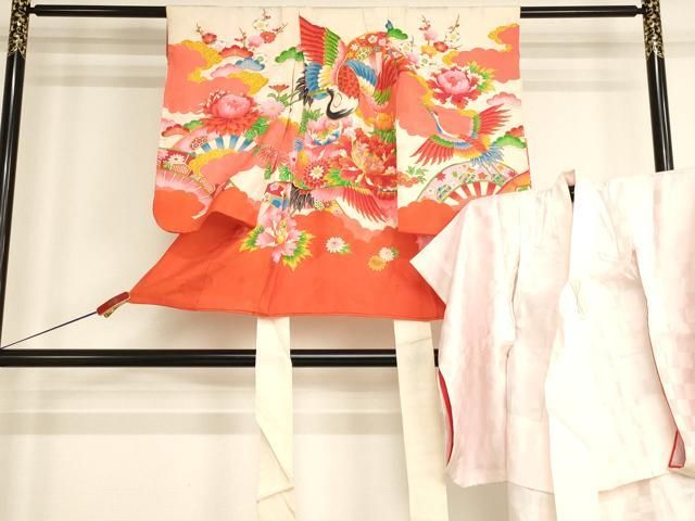平和屋着物[]七五三　女の子　３歳　祝着　一つ身　長襦袢セット　駒刺繍　飛鶴牡丹文　金彩　逸品　AABH2867ja 21,450円